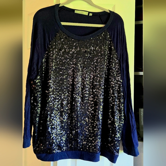 Sejour Tops - Sejour Midnight Blue Sequin Blouse 2X